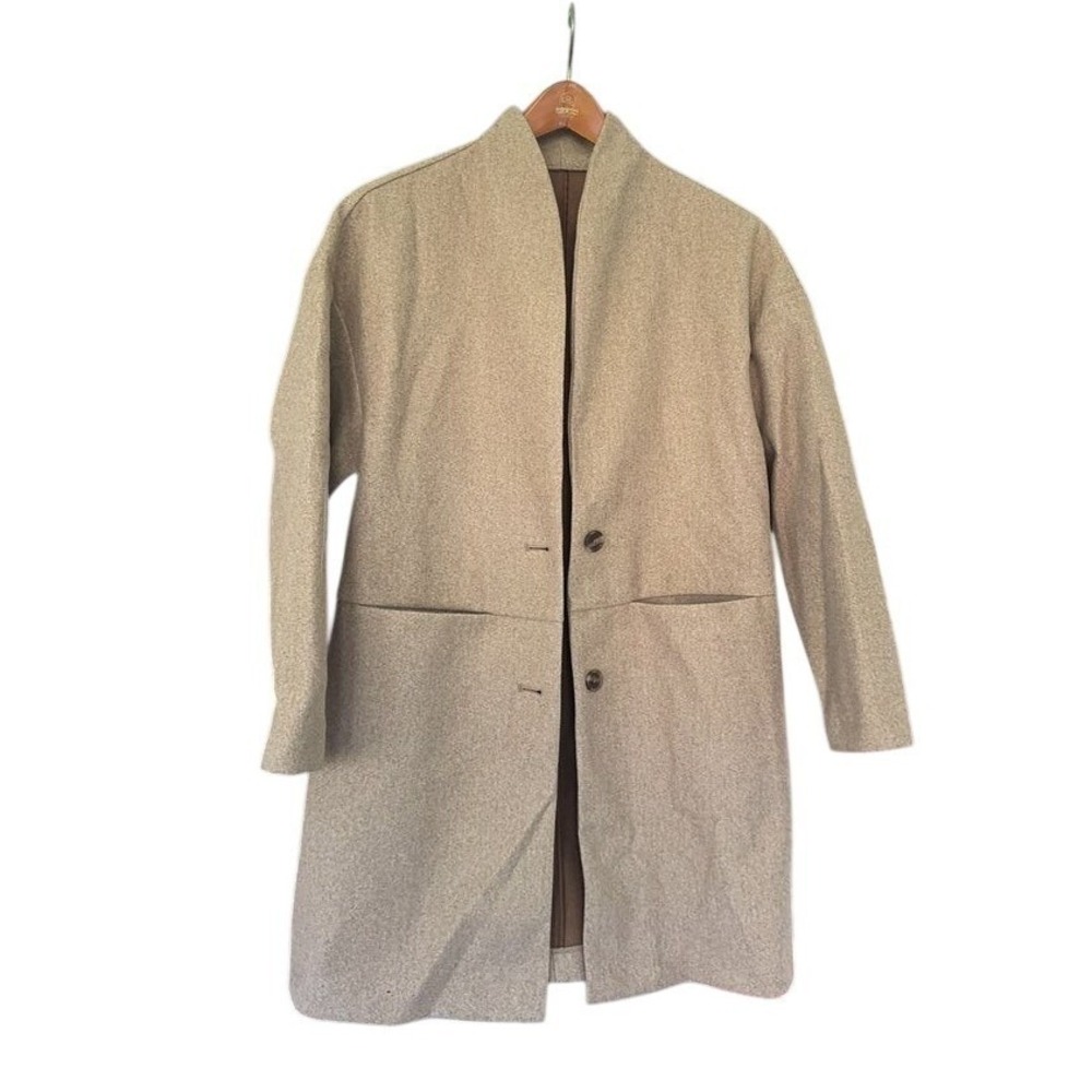 Old Navy Tan Textured Knit Funnel Neck Button Front Overcoat Jacket Womens Small